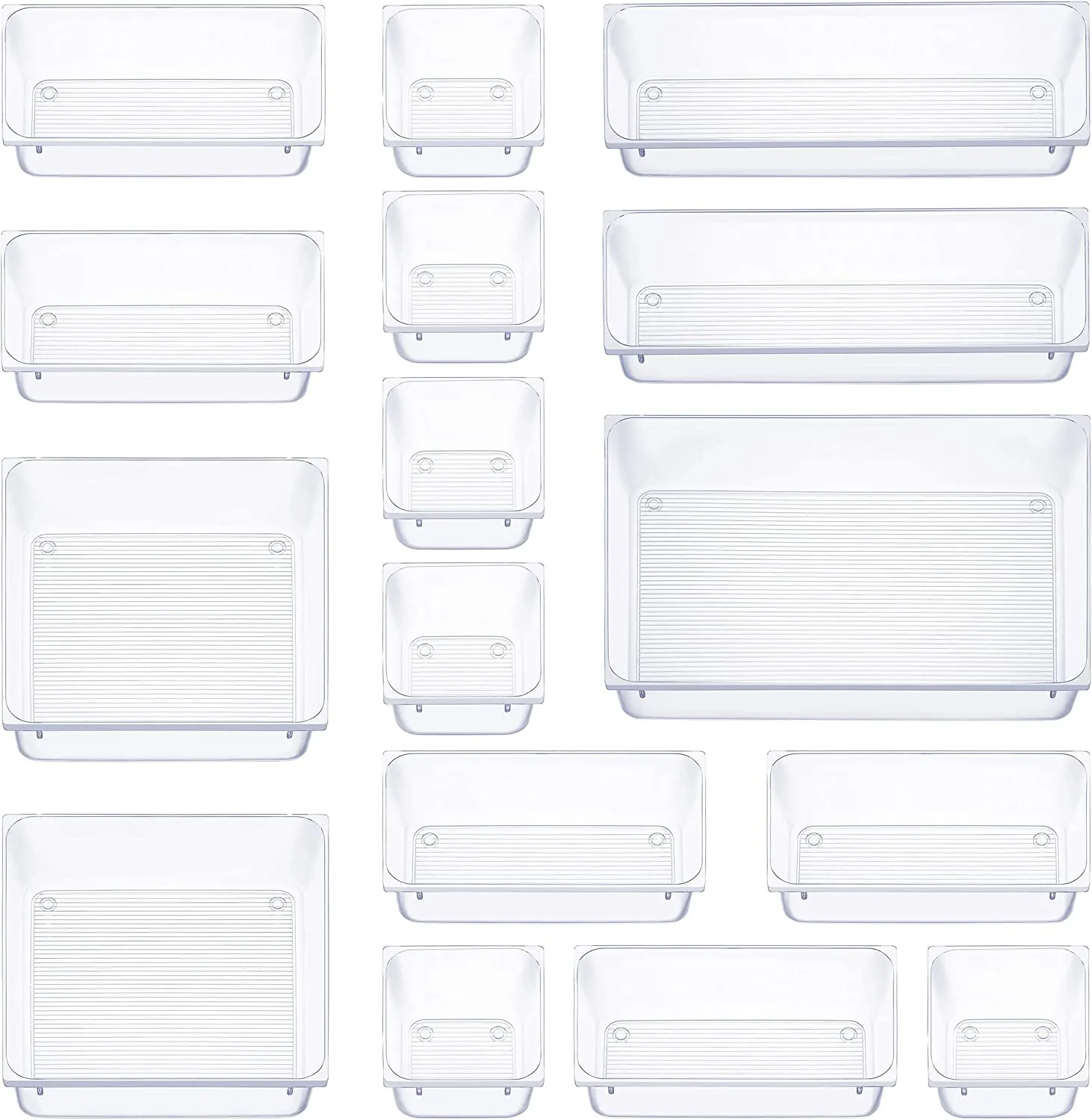 16Pcs Mixed Sizes Rectangular Clear Storage Box