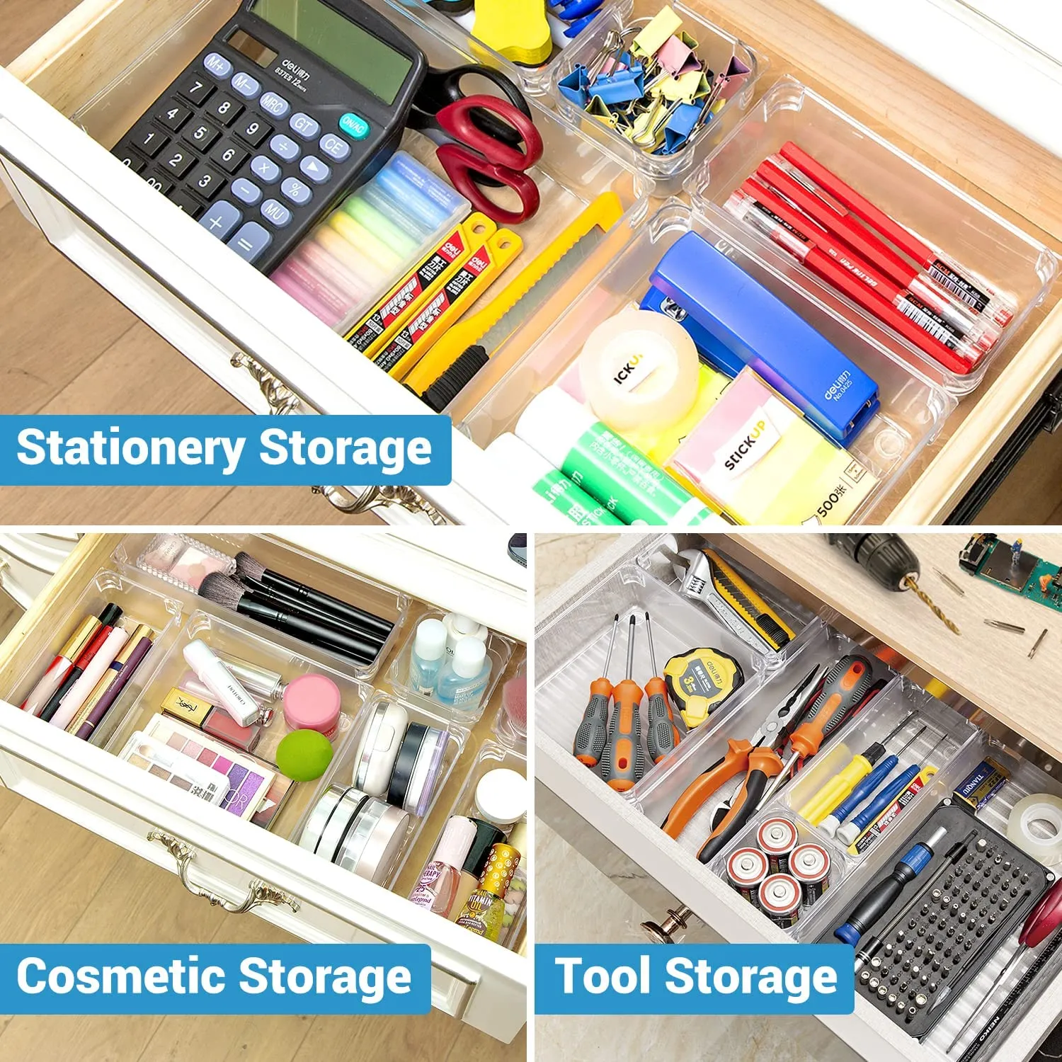 16Pcs Mixed Sizes Rectangular Clear Storage Box