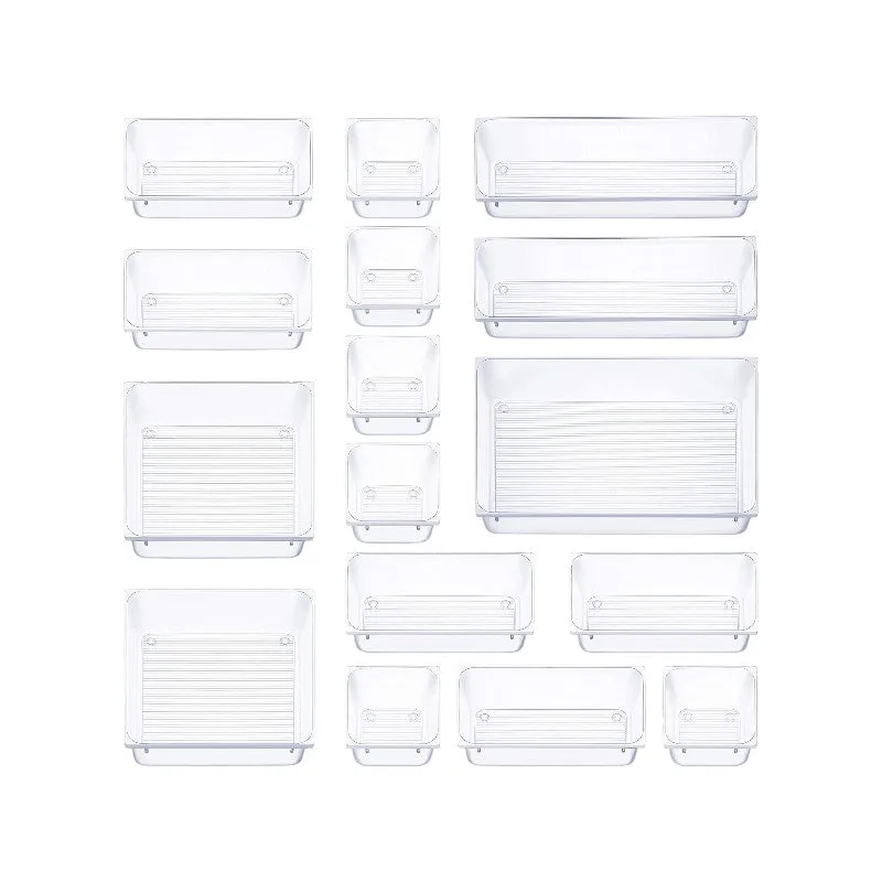 16Pcs Mixed Sizes Rectangular Clear Storage Box