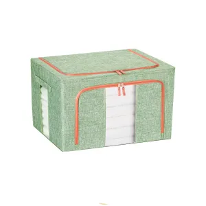 24L Linen Foldable Storage Box with Metal Frame, Green