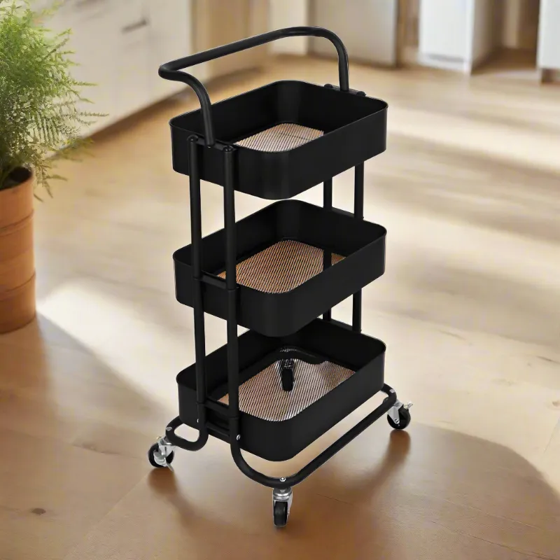 3-Tier Kitchen Trolley Black