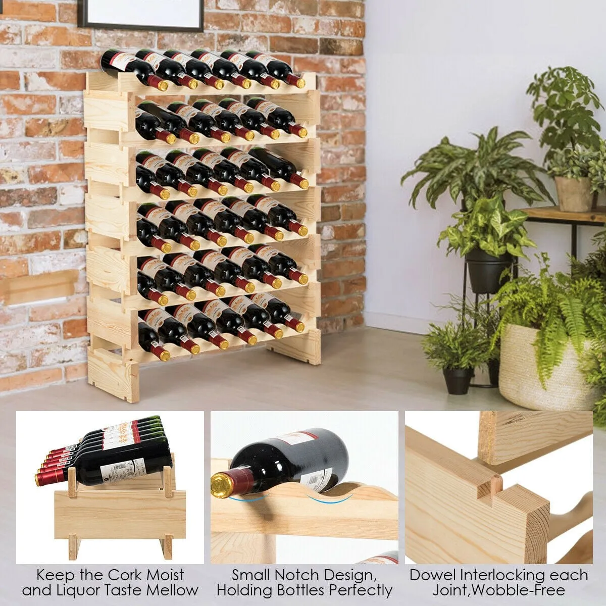 36 Bottles Stackable Wooden Wine Rack