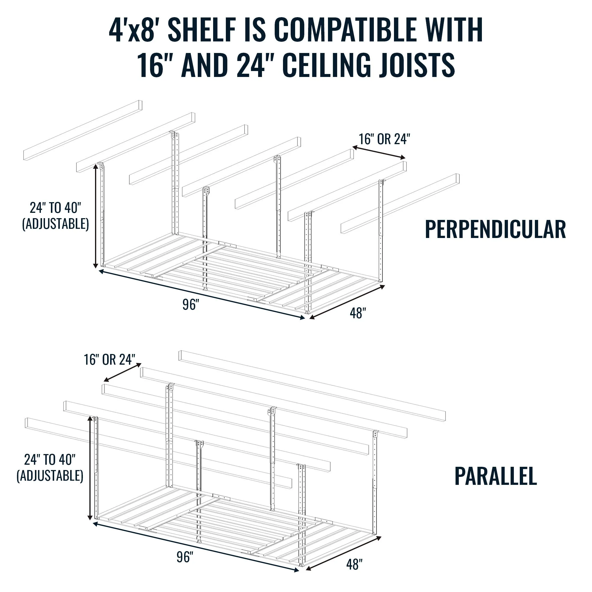 4' x 8' Faber Overhead Garage Shelving | Holds 700 lbs