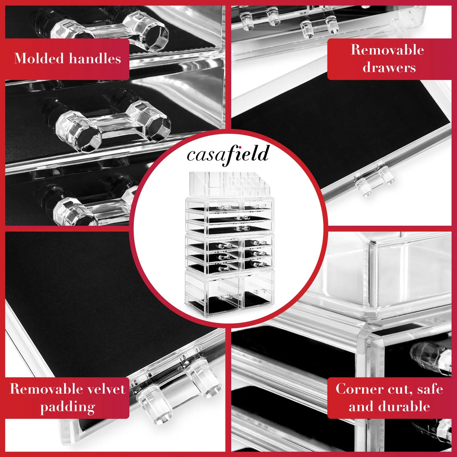Acrylic Makeup Cosmetic Organizer & Jewelry Storage Set - Large