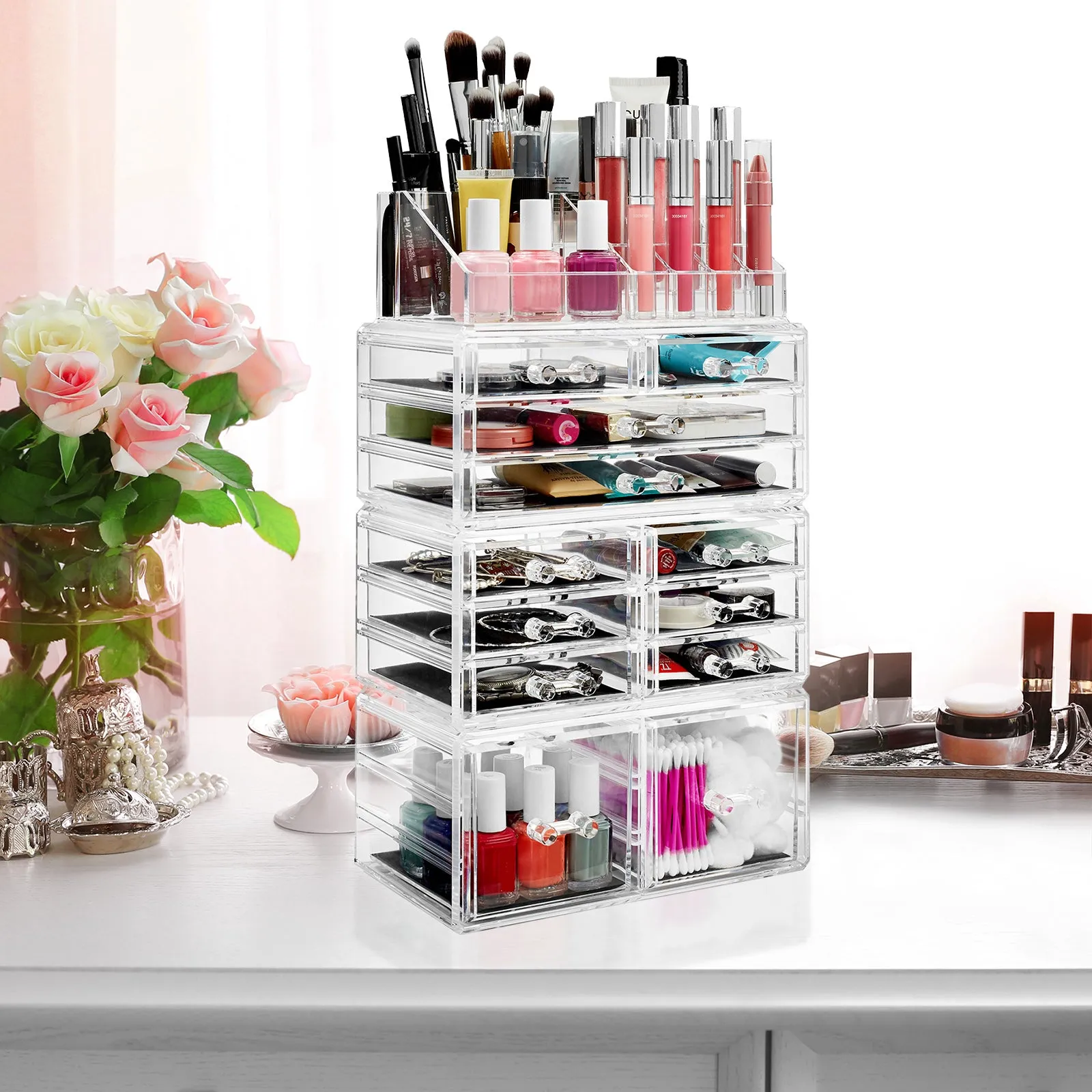 Acrylic Makeup Cosmetic Organizer & Jewelry Storage Set - Large