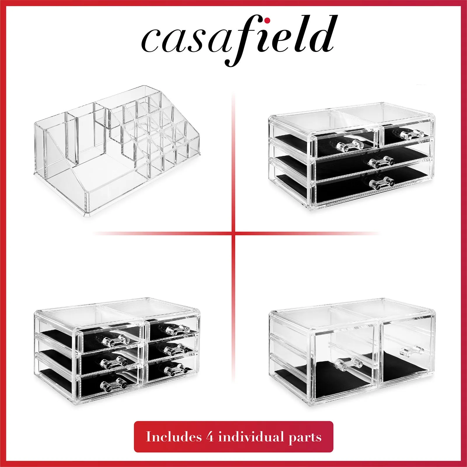 Acrylic Makeup Cosmetic Organizer & Jewelry Storage Set - Large
