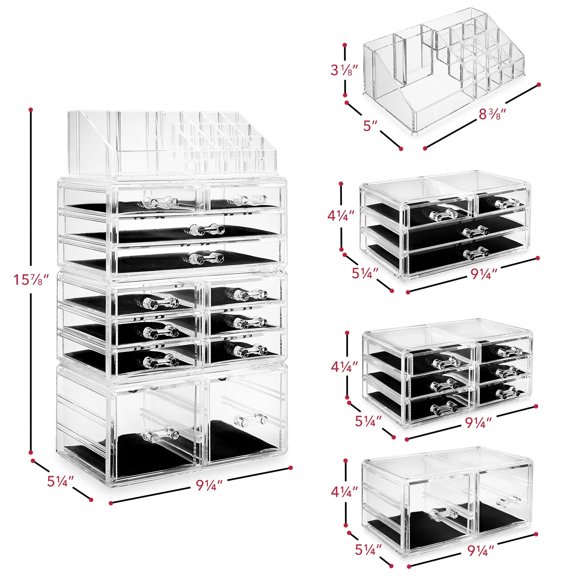 Acrylic Makeup Cosmetic Organizer & Jewelry Storage Set - Large