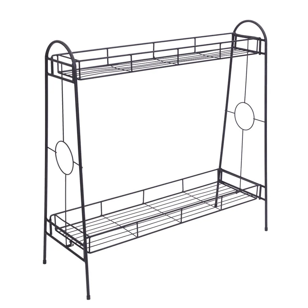 ALICIAN 2-tier Standing Plant Stand Round Pattern Plant Rack Black