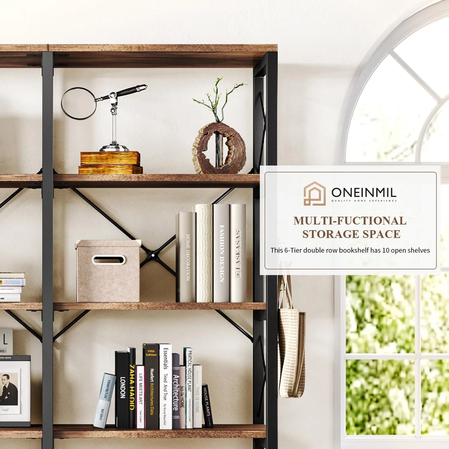 Double Wide 5/6-Tier Industrial Vintage Wood Style Bookshelf