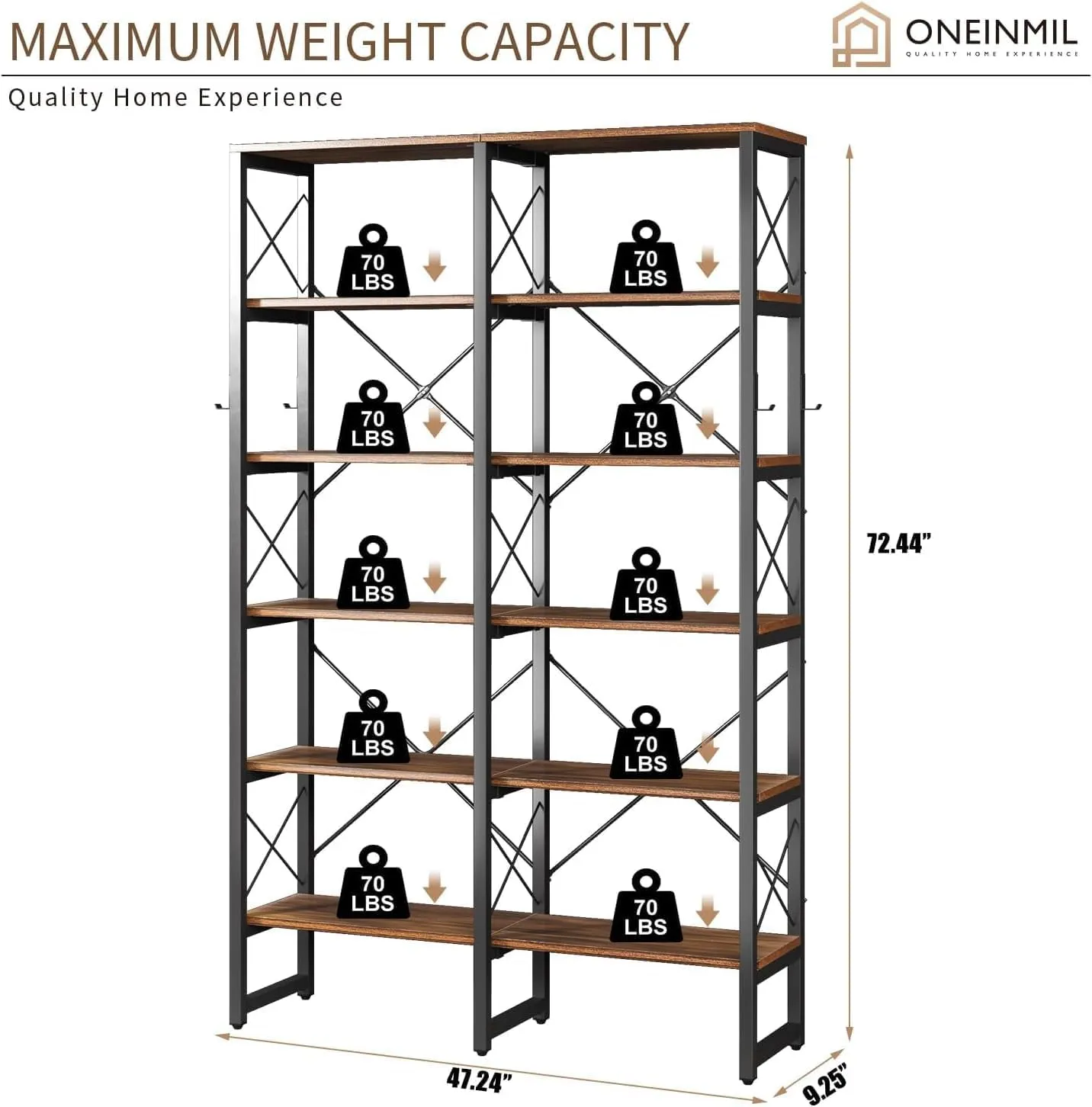 Double Wide 5/6-Tier Industrial Vintage Wood Style Bookshelf