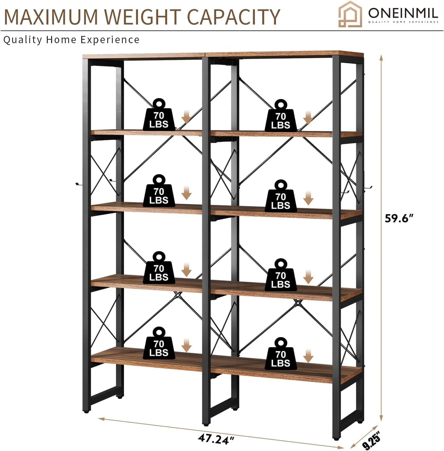 Double Wide 5/6-Tier Industrial Vintage Wood Style Bookshelf