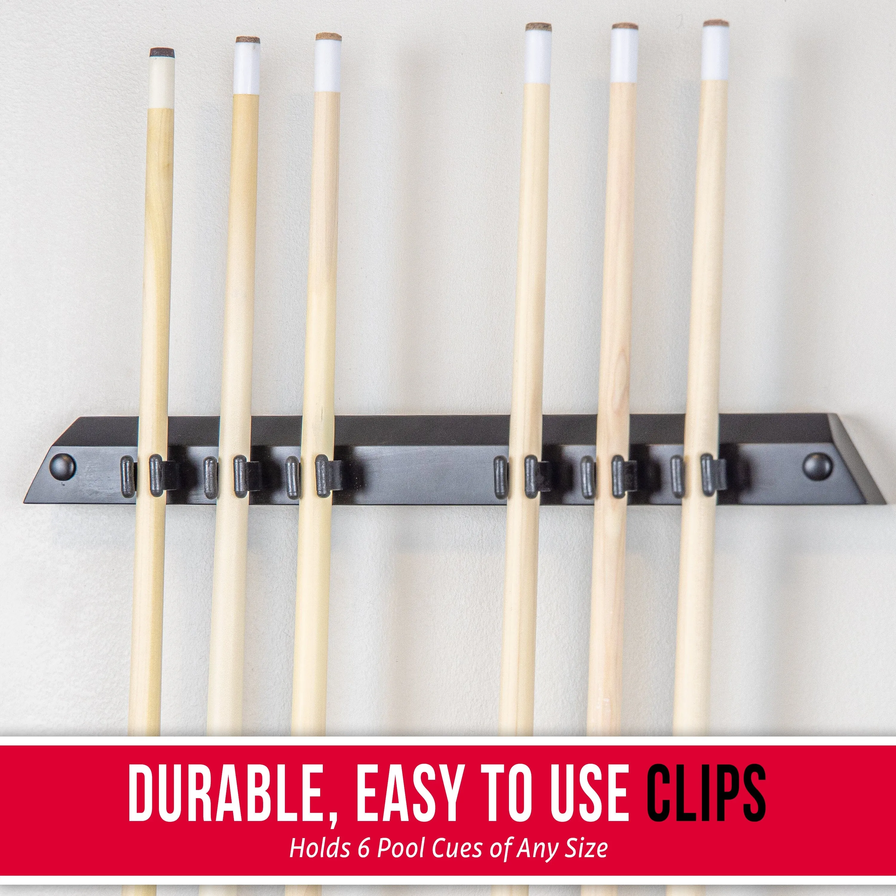 GoSports Wall Mounted Pool Cue Stick Holder - Black