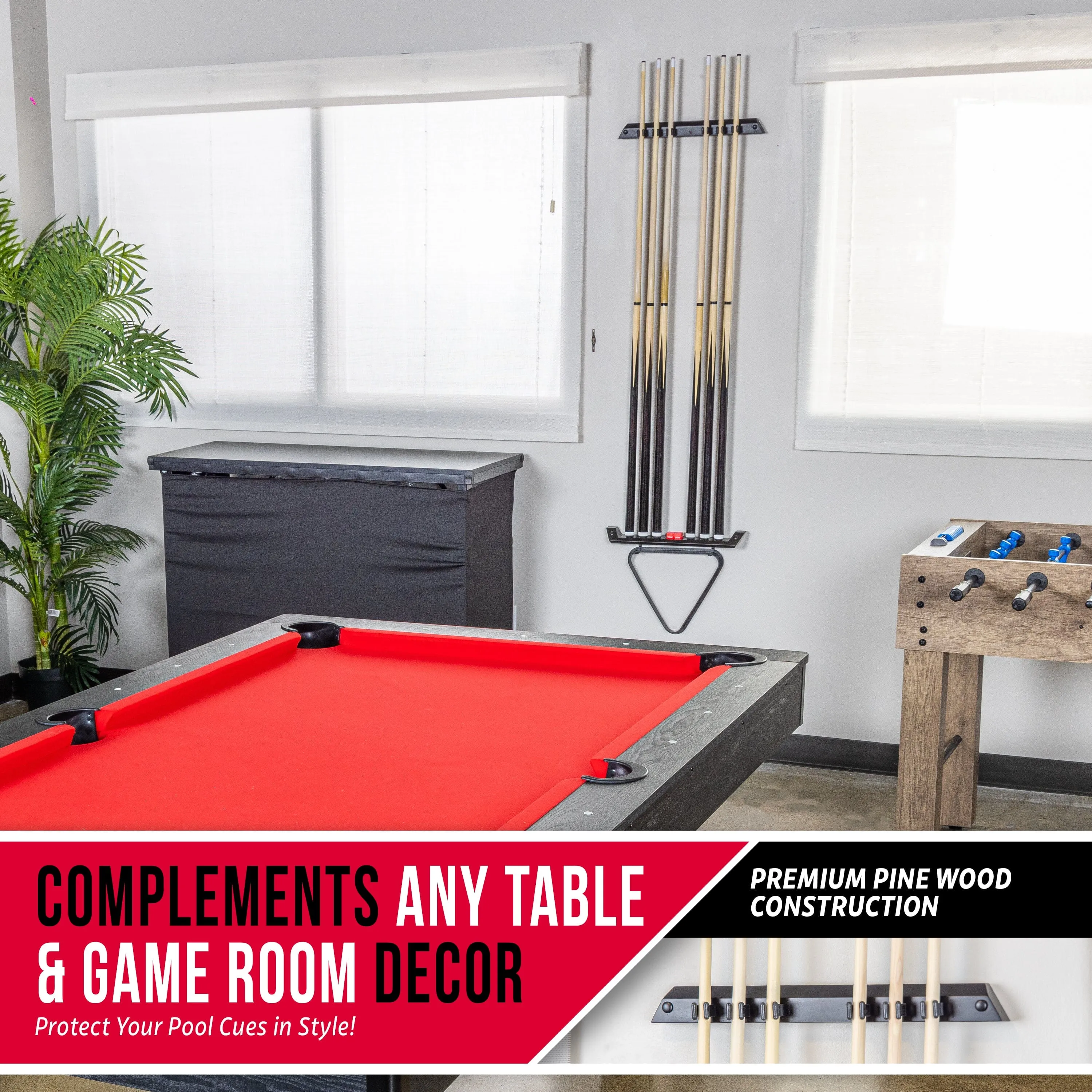 GoSports Wall Mounted Pool Cue Stick Holder - Black