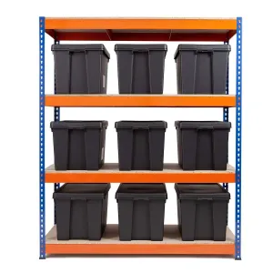 Heavy Duty Shelving Unit 1800mm H x 1500mm W x 600mm D | With 9 of 62Ltr WHAM BAM Storage Boxes
