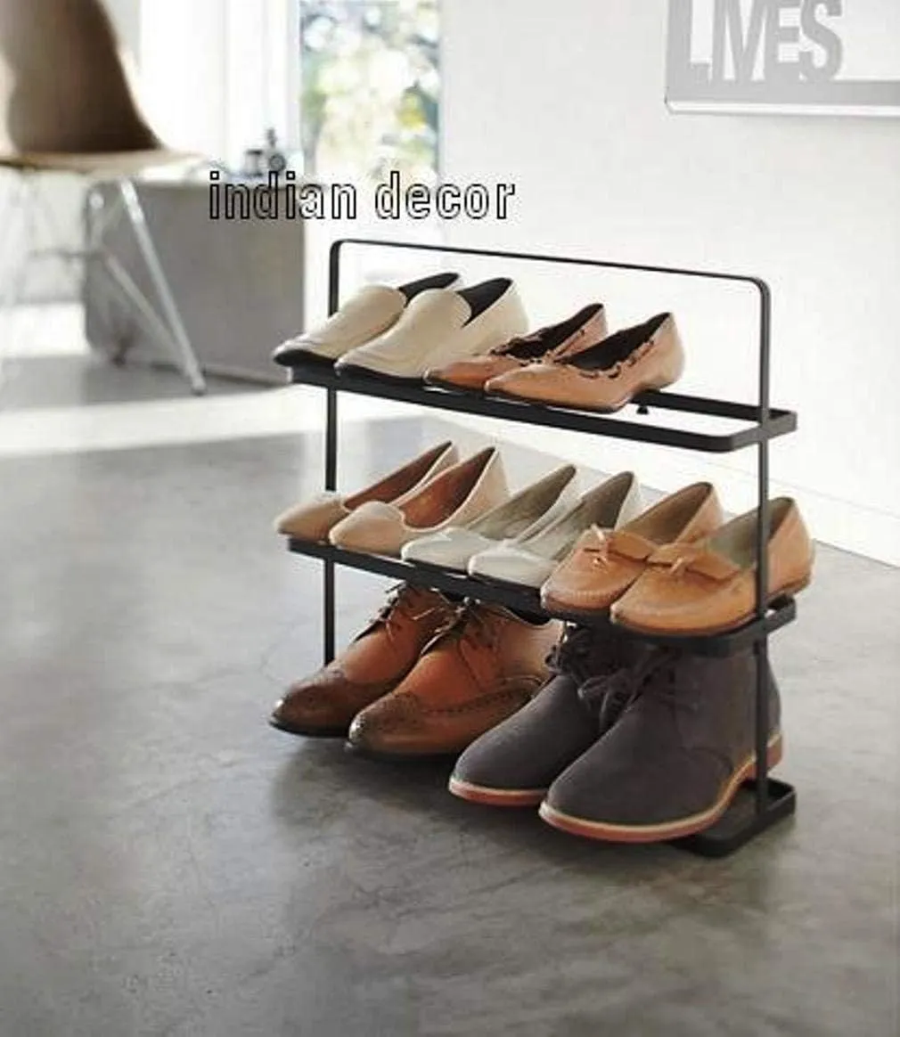 INDIAN DECOR Minimalistic Space Saving Portable Metal Shoe Rack - Black.