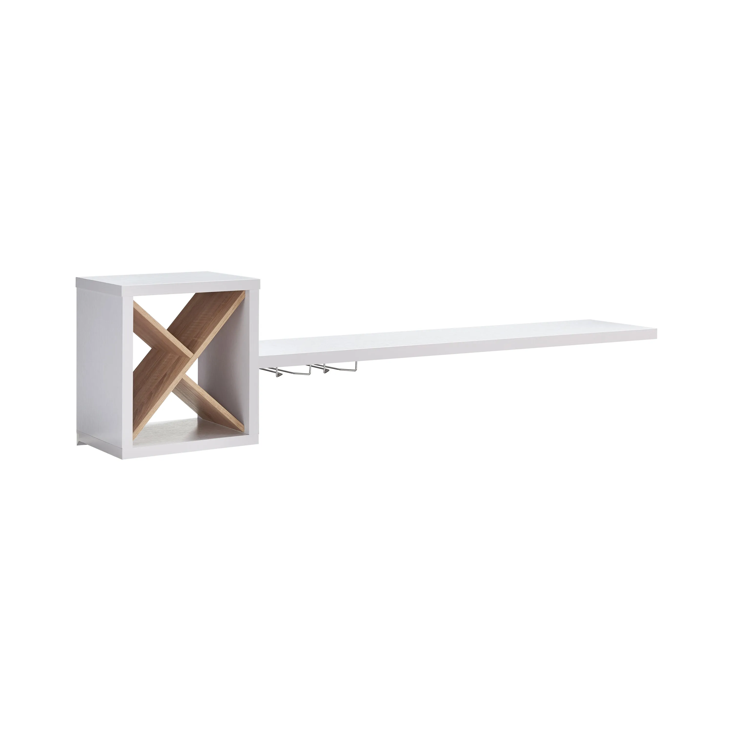 Kalish White 4-bottle Floating Home Bar with Hanging Stemware Rack