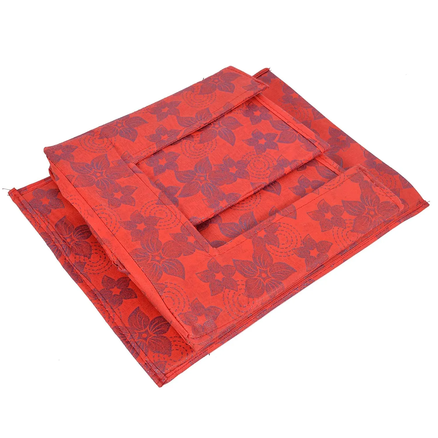 Kuber Industries Metallic Flower Printed Non-Woven Foldable Shirt Stacker Closet Organizer With Handles (Red)-HS43KUBMART26456