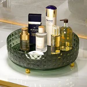 Kuber Industries Multipurpose Storage Organiser Tray Large | 360 Rotation | Decorative Rounded Corner | Easy Access Sturdy Base Kitchen | YM.6706D | Dark Green