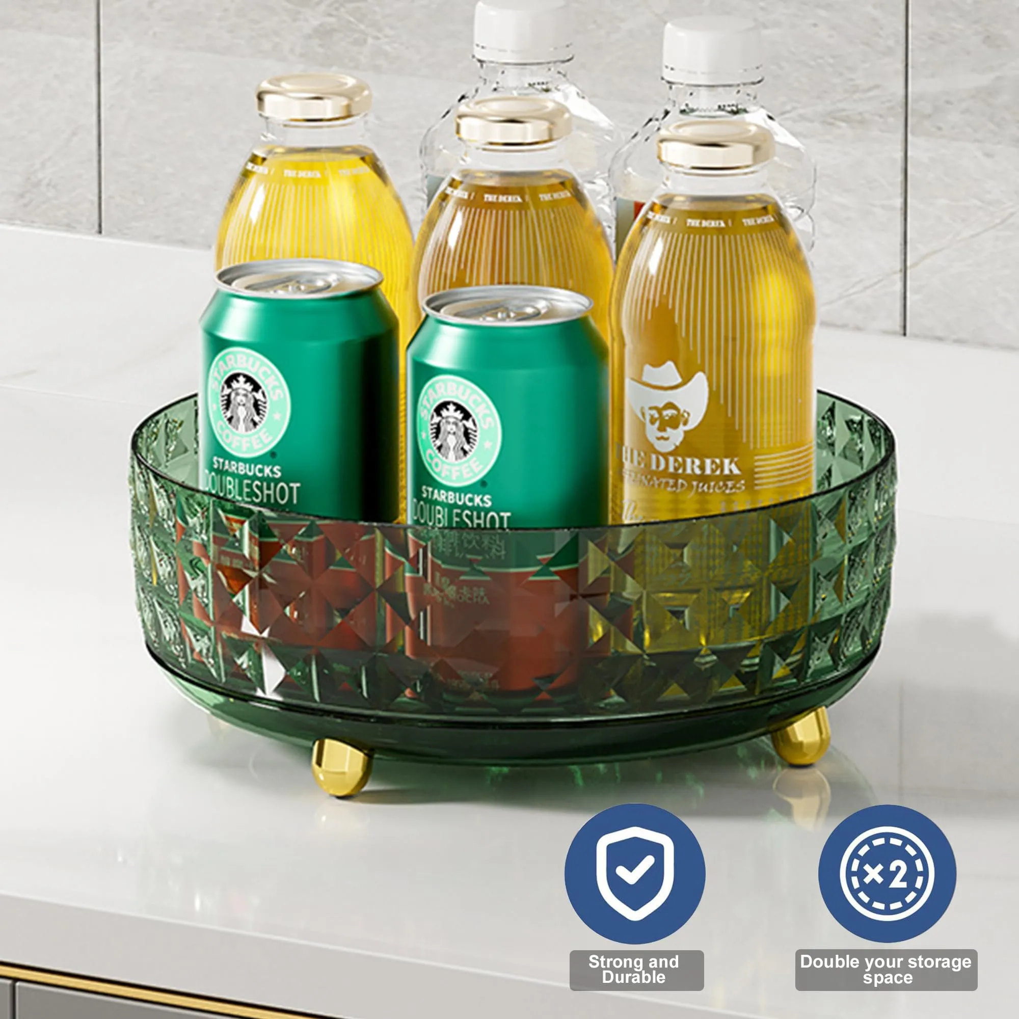 Kuber Industries Multipurpose Storage Organiser Tray Large | 360 Rotation | Decorative Rounded Corner | Easy Access Sturdy Base Kitchen | YM.6706D | Dark Green