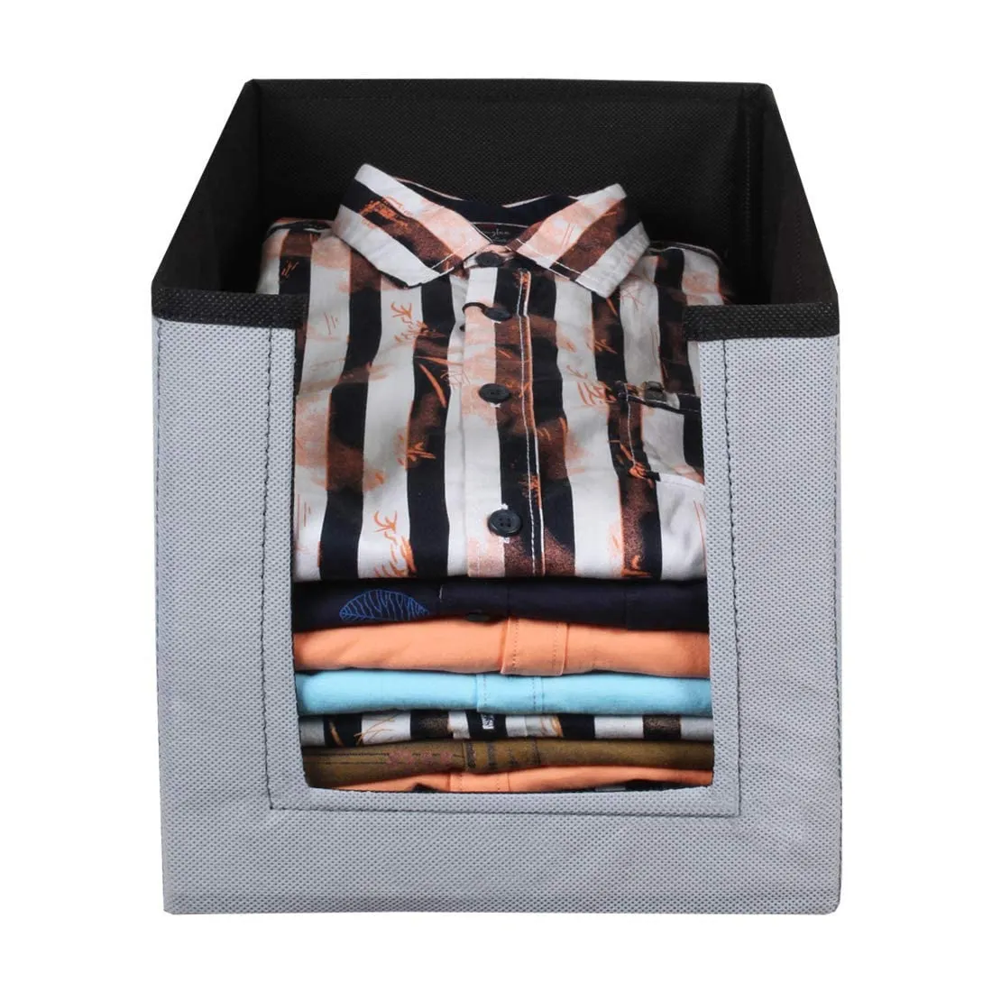 Kuber Industries Non-Woven Foldable Shirt Stacker Closet Organizer With Handles- Pack of 4 (Black & Grey)-HS43KUBMART26542