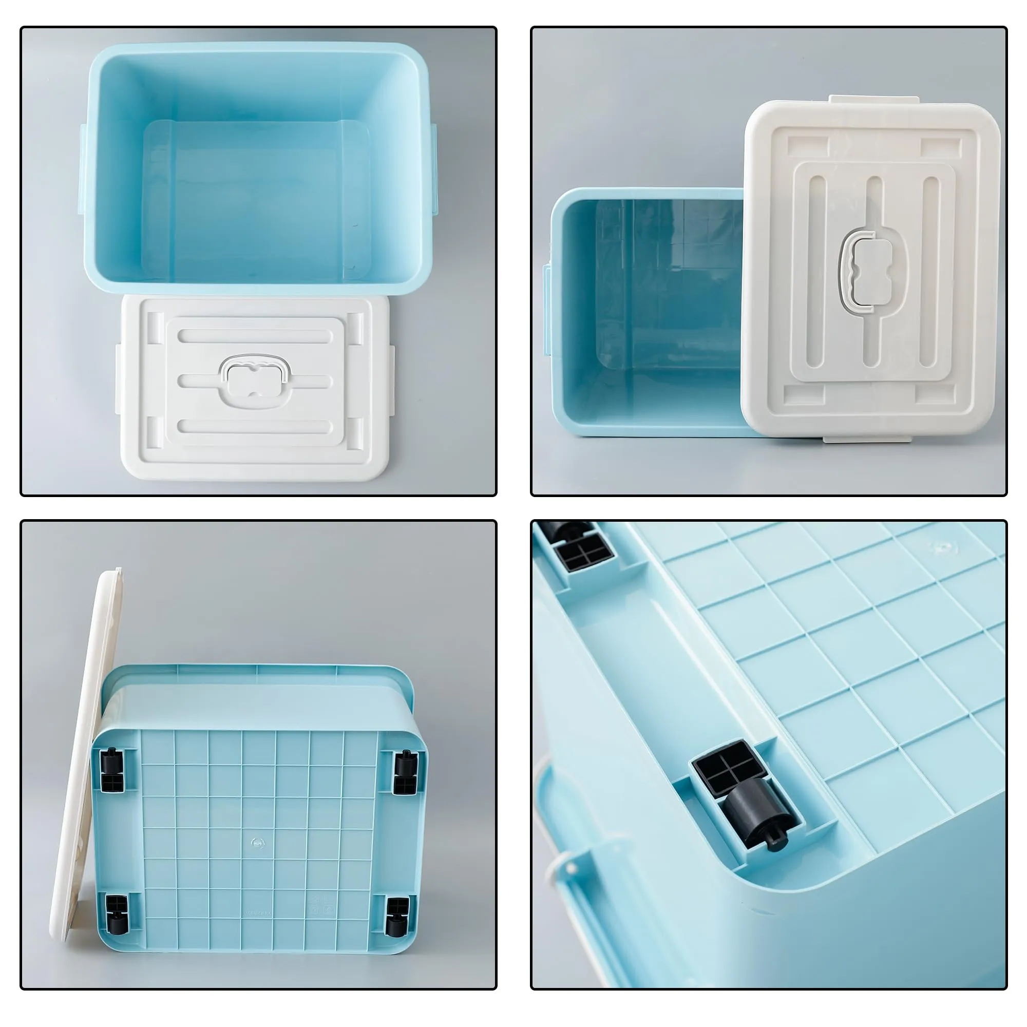 Kuber Industries Pack of 3 Rectangular Storage Box | Storage Box with Lid and Double Side Handles | Stackable Storage Box with Wheel | YN6258 | Blue