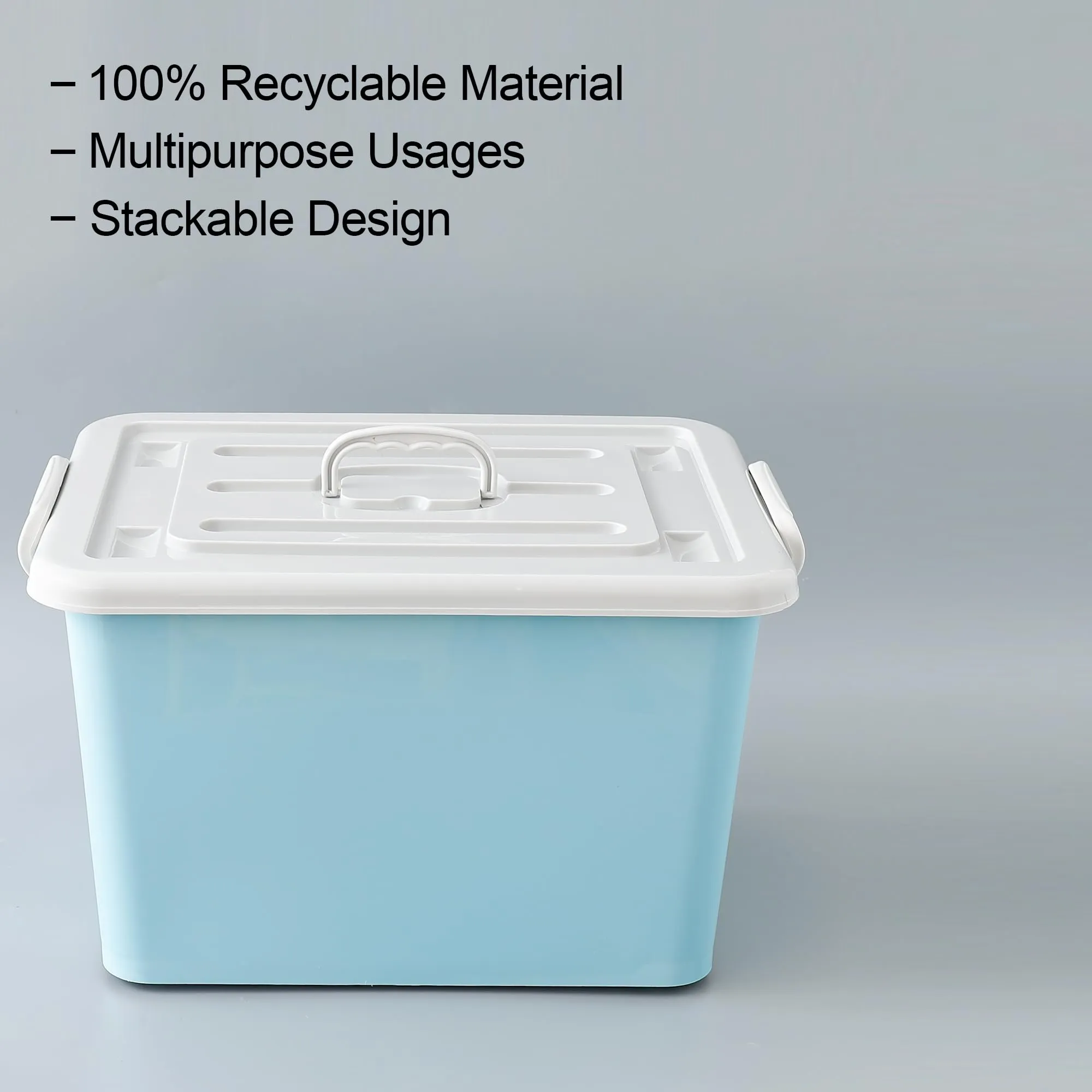 Kuber Industries Pack of 3 Rectangular Storage Box | Storage Box with Lid and Double Side Handles | Stackable Storage Box with Wheel | YN6258 | Blue