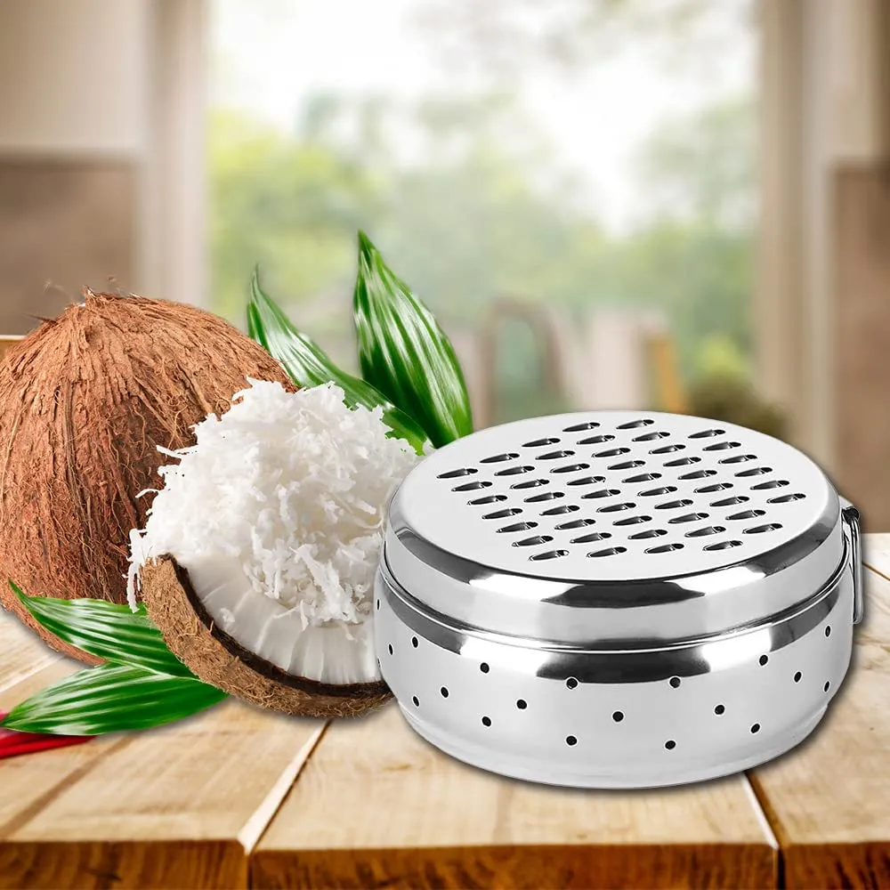 Kuber Industries Stainless Steel Grater with Storage|Stainless Steel, Multifunctional Use & Refrigerator Safe|Light Weight & Durable|Cheese,Carrot & Coconut Grater Lid with Ventilated Box (Pack of 2)