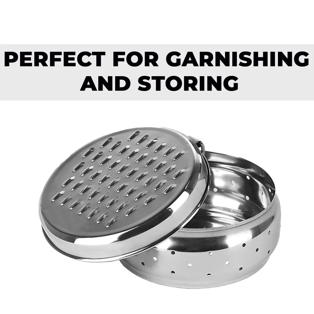 Kuber Industries Stainless Steel Grater with Storage|Stainless Steel, Multifunctional Use & Refrigerator Safe|Light Weight & Durable|Cheese,Carrot & Coconut Grater Lid with Ventilated Box (Pack of 2)