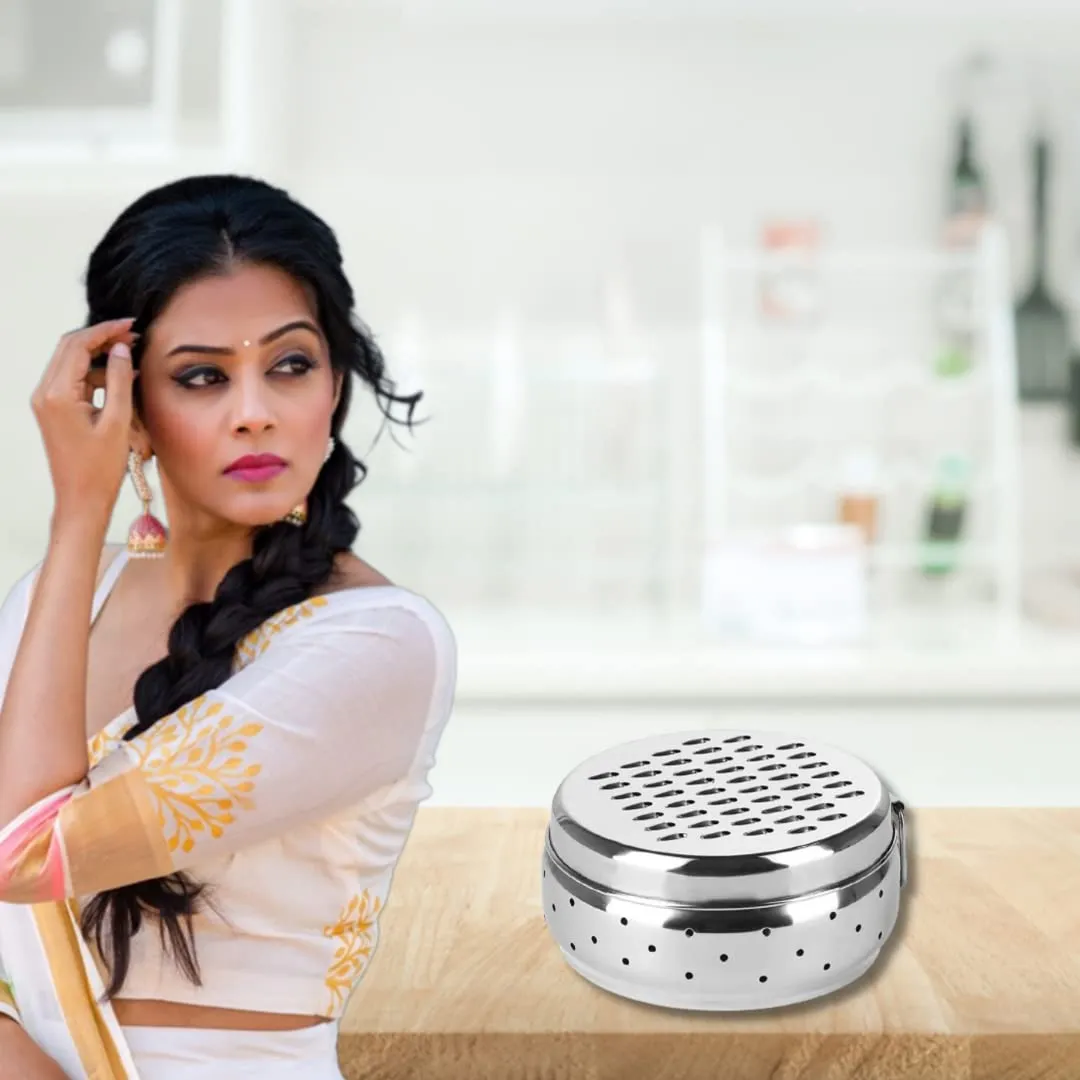 Kuber Industries Stainless Steel Grater with Storage|Stainless Steel, Multifunctional Use & Refrigerator Safe|Light Weight & Durable|Cheese,Carrot & Coconut Grater Lid with Ventilated Box (Pack of 2)