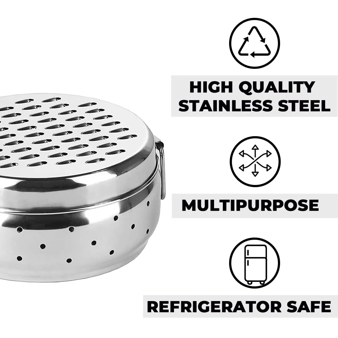 Kuber Industries Stainless Steel Grater with Storage|Stainless Steel, Multifunctional Use & Refrigerator Safe|Light Weight & Durable|Cheese,Carrot & Coconut Grater Lid with Ventilated Box (Pack of 2)