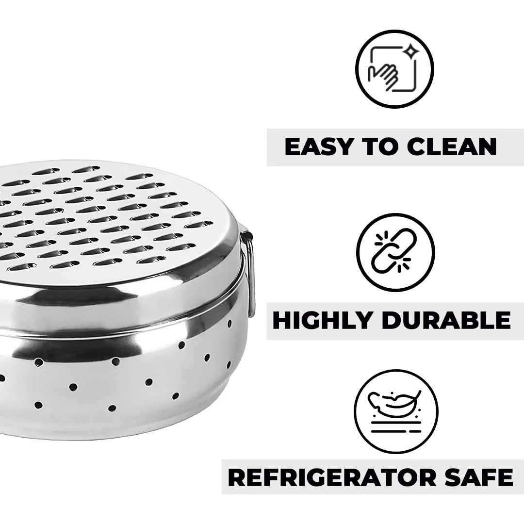 Kuber Industries Stainless Steel Grater with Storage|Stainless Steel, Multifunctional Use & Refrigerator Safe|Light Weight & Durable|Cheese,Carrot & Coconut Grater Lid with Ventilated Box (Pack of 2)