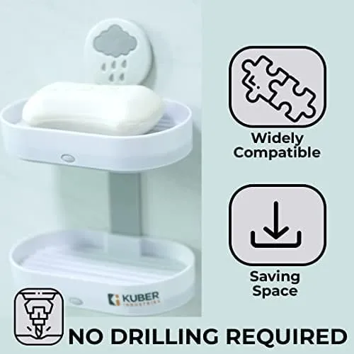 Kuber Industries Two Tier Hanging Soap Case|Self Adheshive|Waterproof Drainage Design|Space Optimizing|Multi Utility Sink Organizers|CM02|Set of 12|White