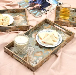 MDF WOOD ENAMEL COATED MULTIPURPOSE RECTANGULAR TRAYS - SET OF 3