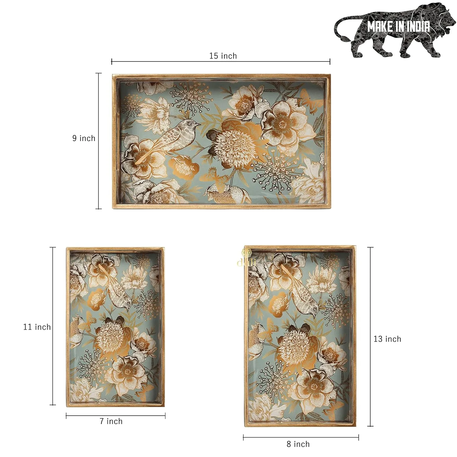 MDF WOOD ENAMEL COATED MULTIPURPOSE RECTANGULAR TRAYS - SET OF 3