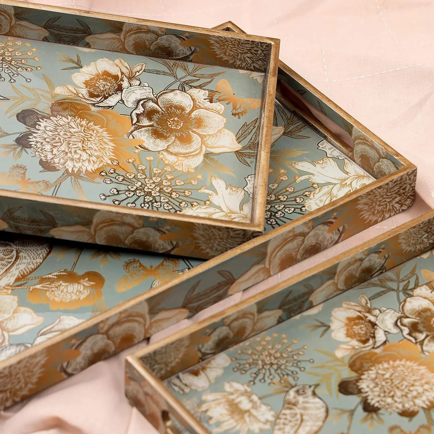 MDF WOOD ENAMEL COATED MULTIPURPOSE RECTANGULAR TRAYS - SET OF 3