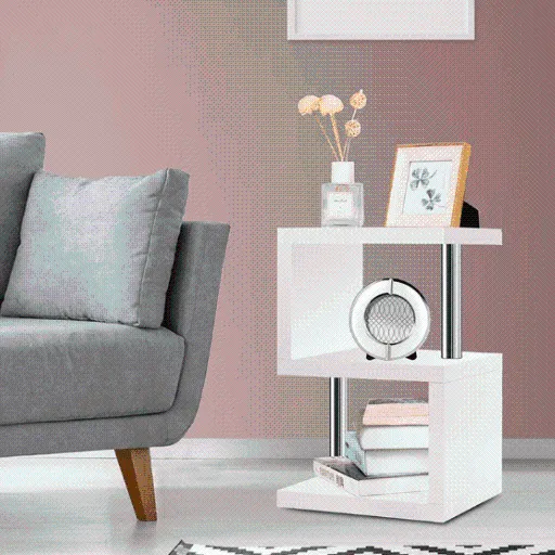 Modern LED-Lit Side Table & Bookshelf - Compact End Table for Living Room - SHI8-ST26