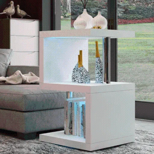Modern LED-Lit Side Table & Bookshelf - Compact End Table for Living Room - SHI8-ST26