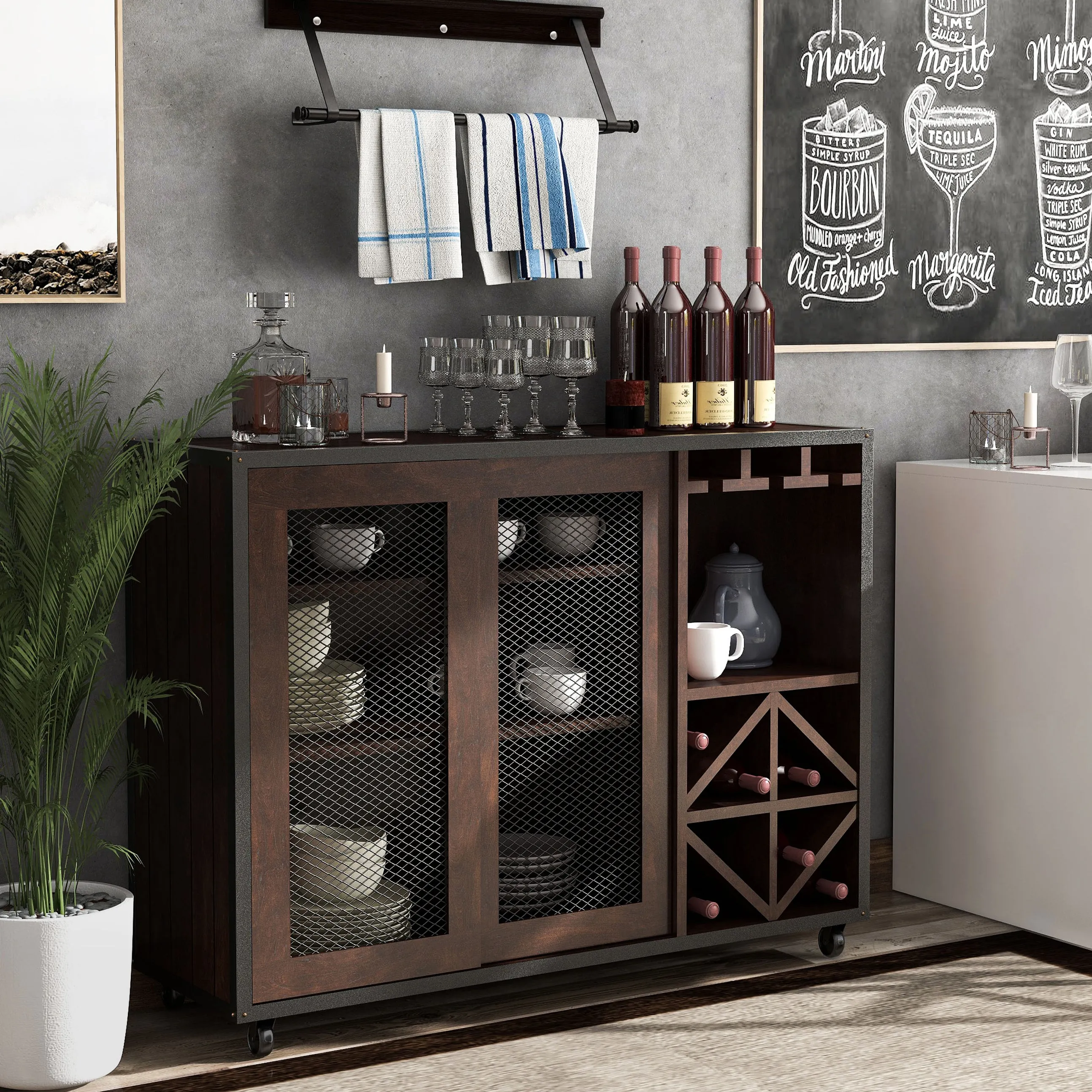 Mora Vintage Walnut Mobile 8-Bottle Wine Bar Cabinet (36-inch)