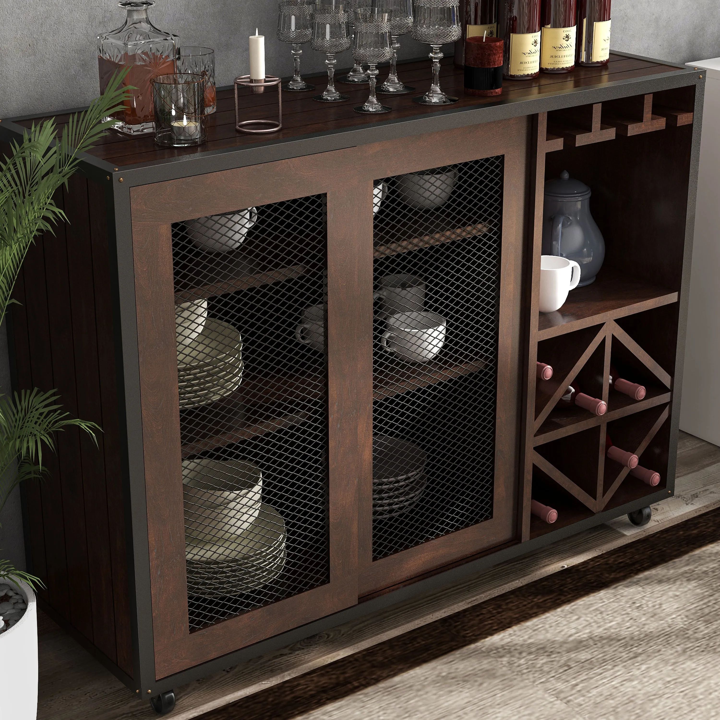 Mora Vintage Walnut Mobile 8-Bottle Wine Bar Cabinet (36-inch)