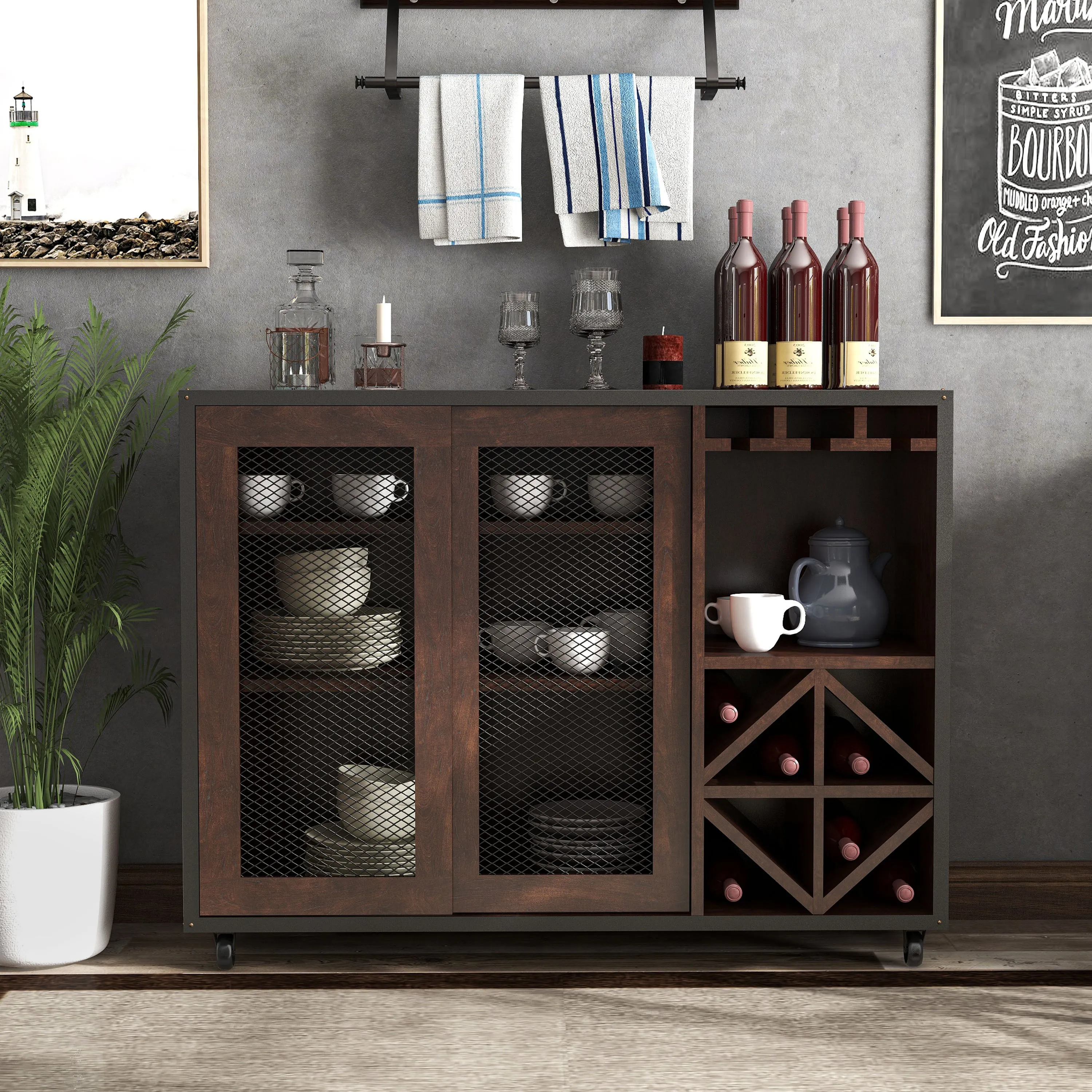 Mora Vintage Walnut Mobile 8-Bottle Wine Bar Cabinet (36-inch)