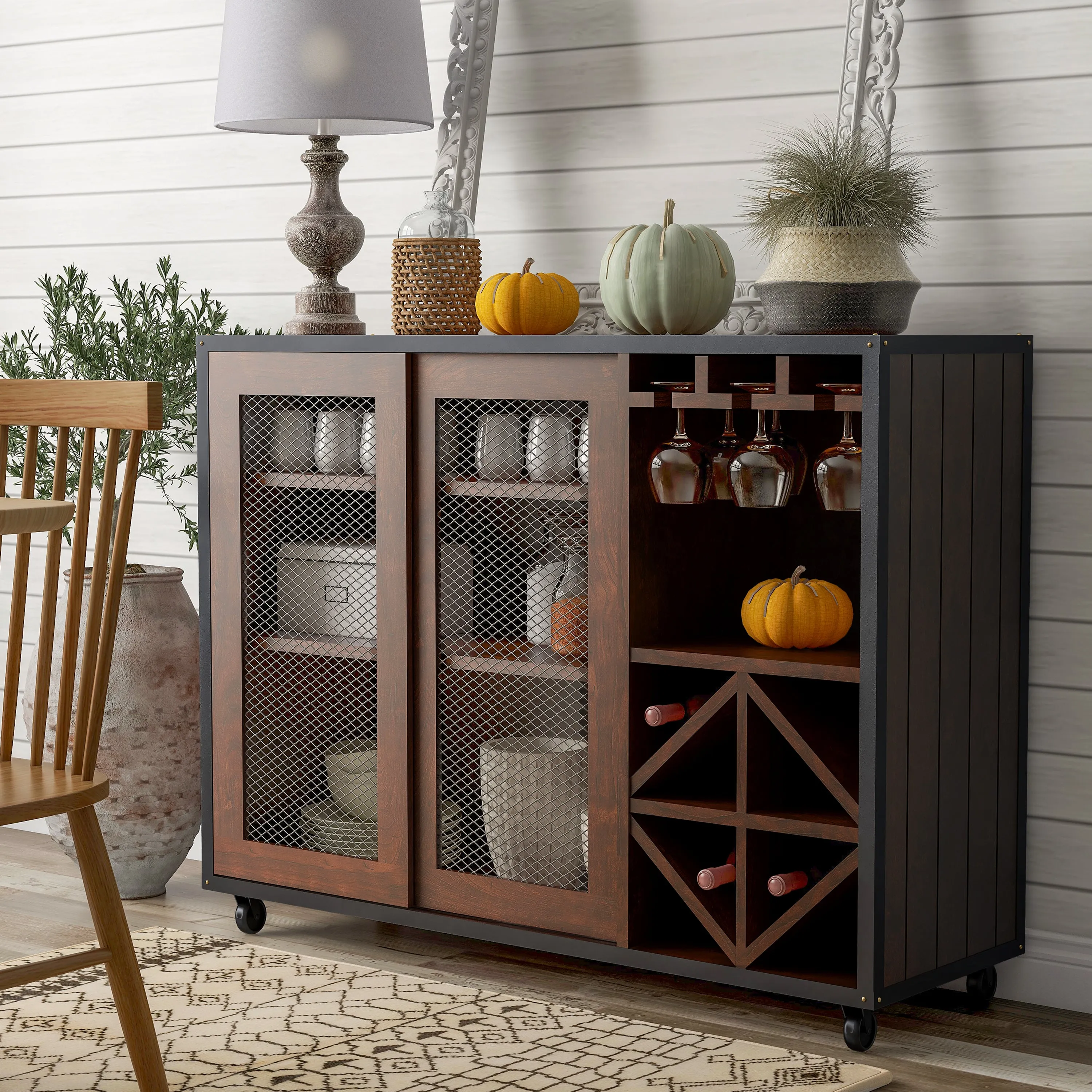 Mora Vintage Walnut Mobile 8-Bottle Wine Bar Cabinet (36-inch)