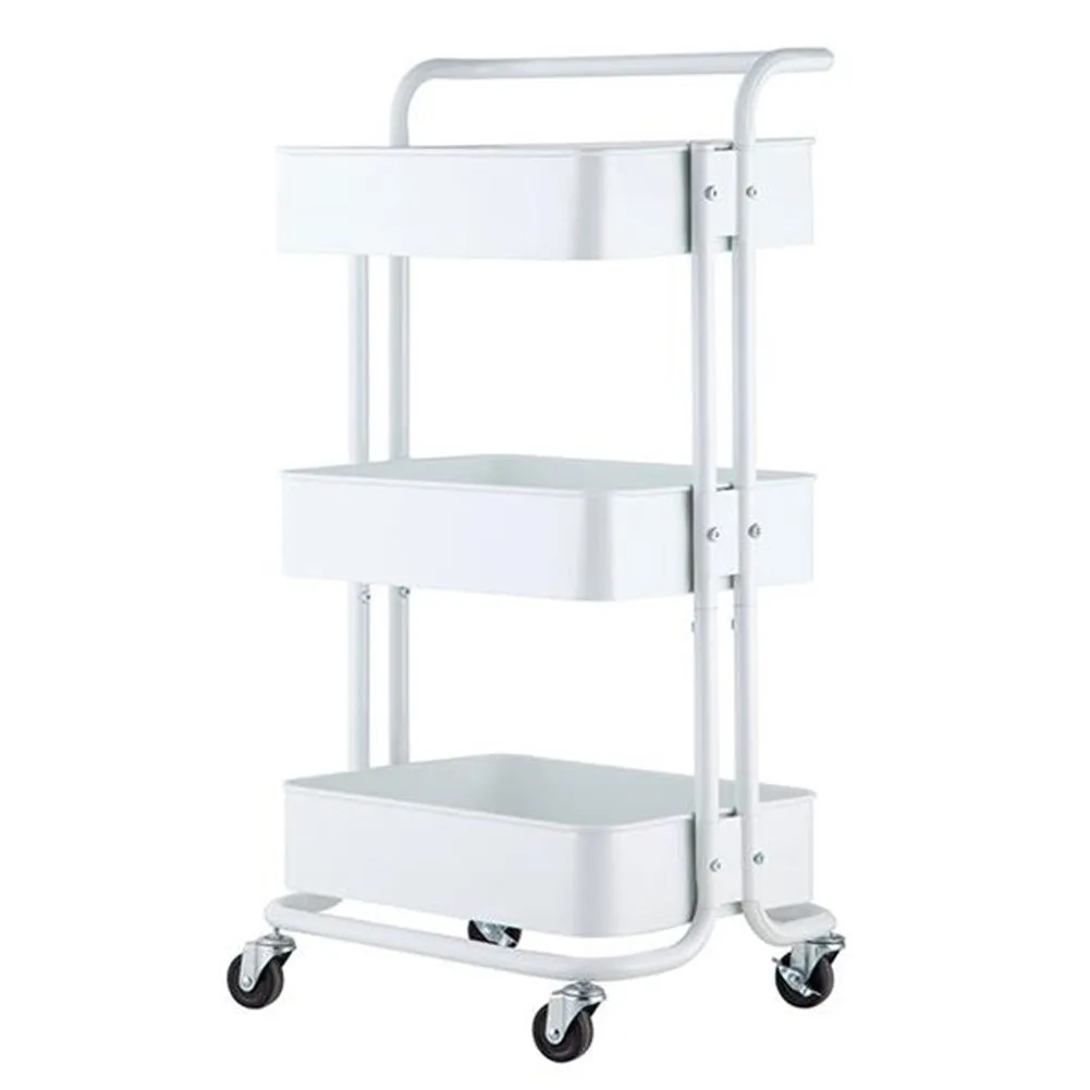 RONSHIN 3-tier Widened Cart Multi-function Layer Cart Movable Storage Rack Ivory