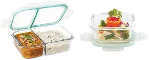 Signoraware Big Lunch Box, 1000 ML, Clear&Signoraware Bakeware Safe Glass Container 640ml, Clear&Signoraware Lock 'N' Store High Borosilicate Bakeware Safe Glass Container Square, 320 ML, Clear
