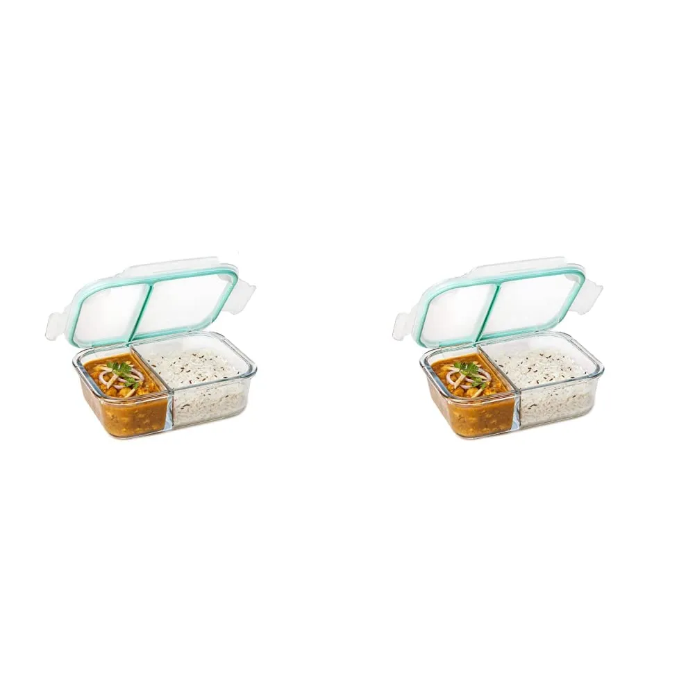 Signoraware Slim Small Glass Lunch Box, 600ml/33mm, Clear & Slim Glass Jumbo Lunch Box, 1.4 Litre, Transparent Combo