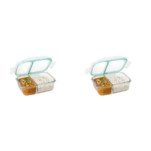 Signoraware Slim Small Glass Lunch Box, 600ml/33mm, Clear & Slim Glass Jumbo Lunch Box, 1.4 Litre, Transparent Combo