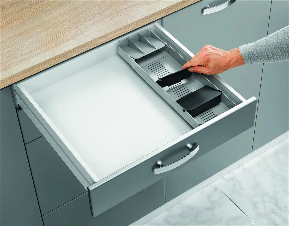 Uni Fit Adjustable Compact Cutlery Tray Grey
