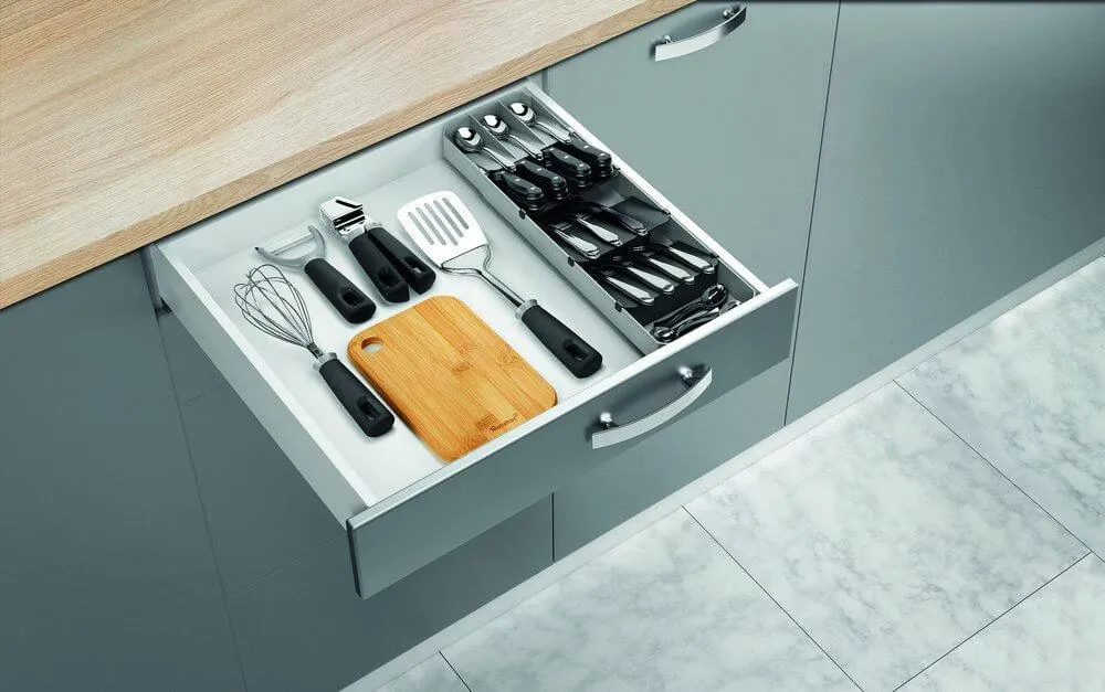 Uni Fit Adjustable Compact Cutlery Tray Grey