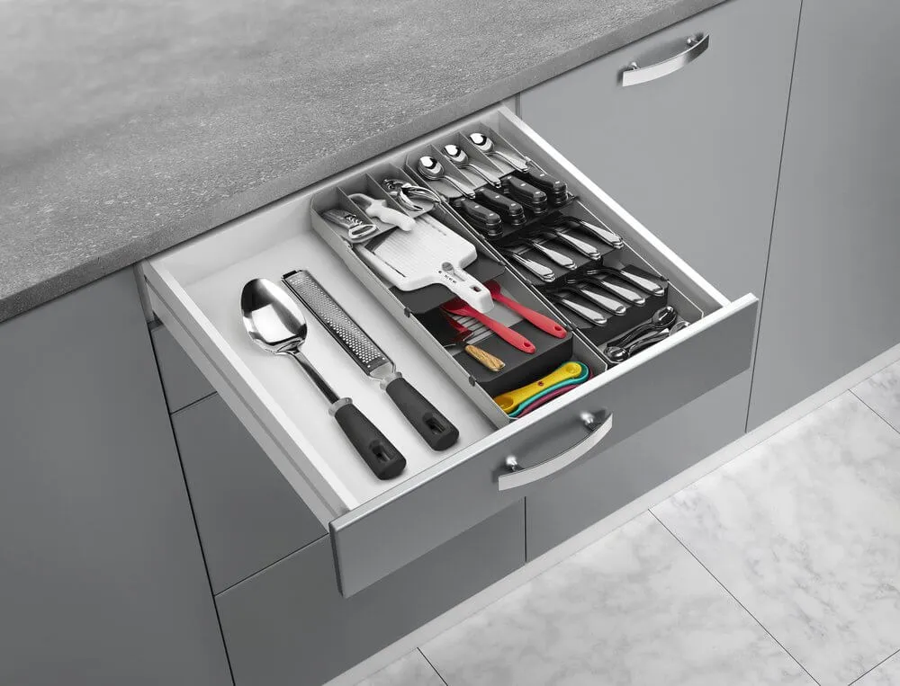Uni Fit Adjustable Compact Cutlery Tray Grey