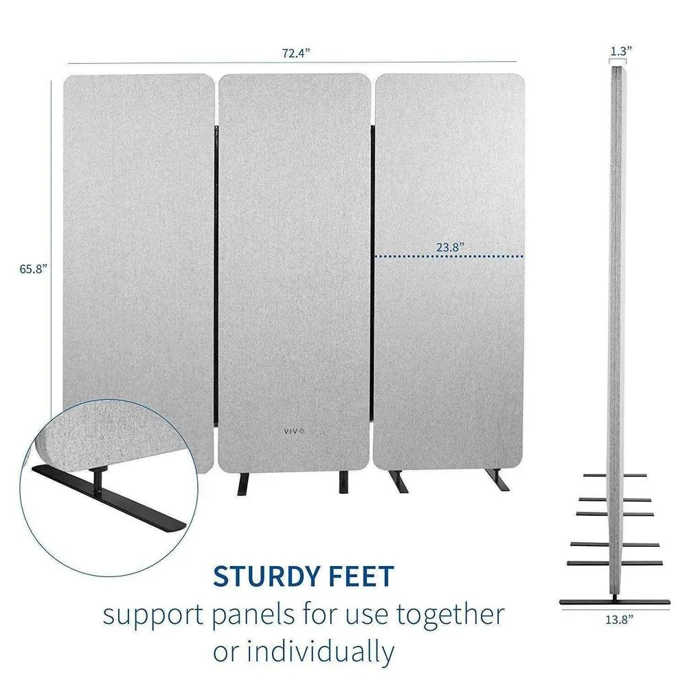 VIVO Gray Freestanding 3-Panel Room Divider, PP-3-T072G, PP-1-T024G