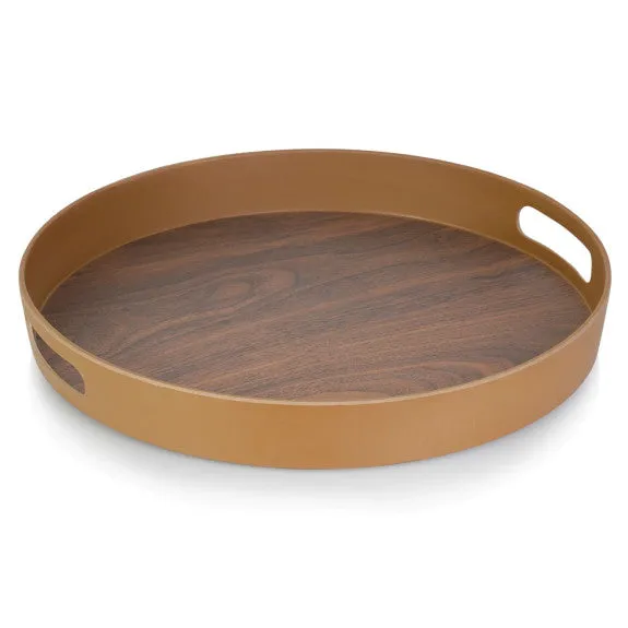 Walnut Copper Round Tray with Handles